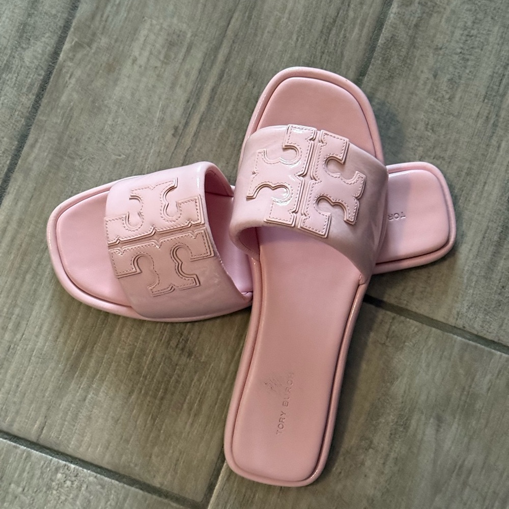 Tory Burch Light Pink Double T sport slides size 9 EUC